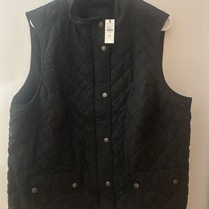 Talbots Black Quilted Snap-Front Vest